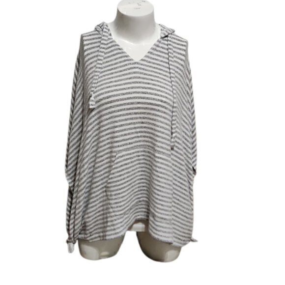 [Mesh+Lace] Striped Hooded Poncho - Size 2X - Picture 1 of 9